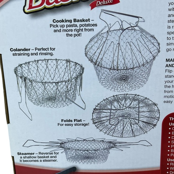 Chef Basket Deluxe 12 In 1 Kitchen Tool Colander Steamer Cooking Deep Fry Strain - Picture 14 of 16